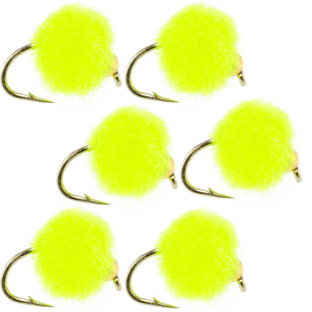 Bead Head Hot Chartreuse Egg Fly Fishing Flies - 6 Flies Hook Size 16 - Get Tight Gear
