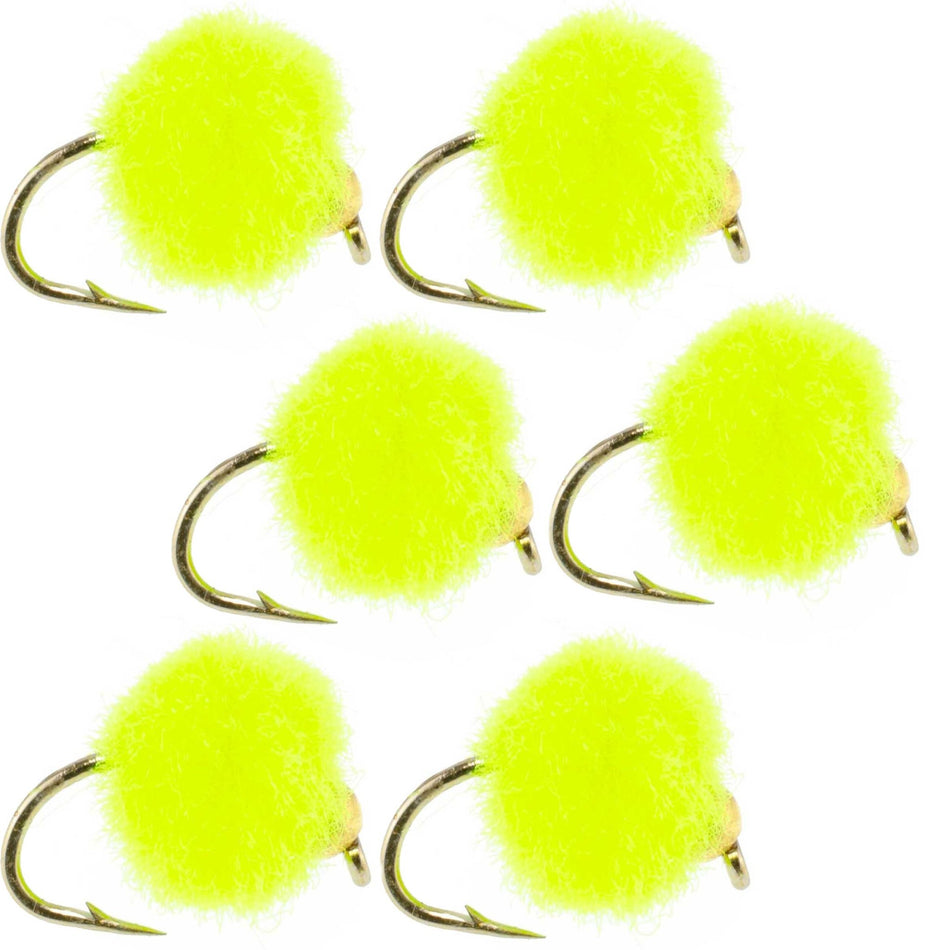 Bead Head Hot Chartreuse Egg Fly Fishing Flies - 6 Flies Hook Size 16 - Get Tight Gear