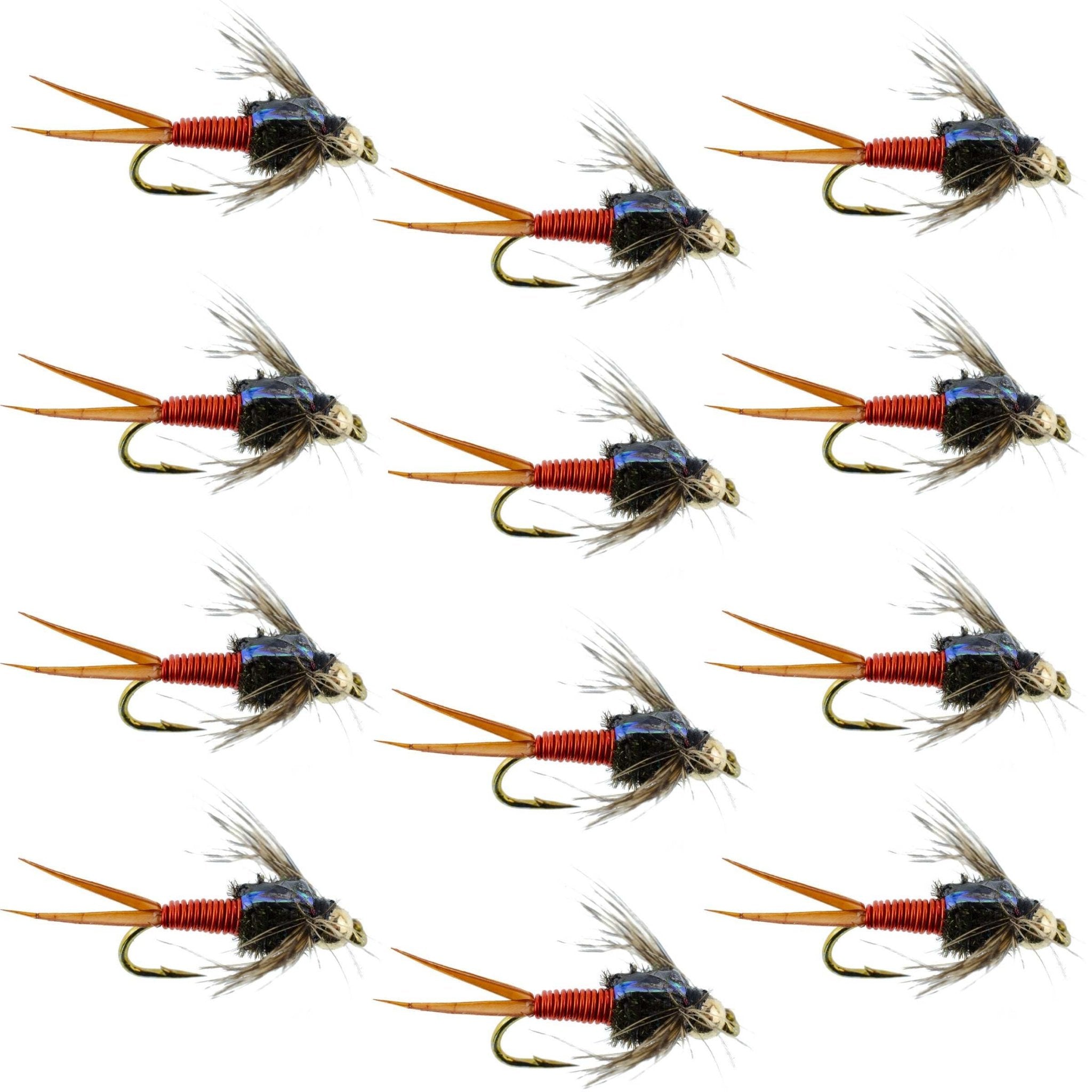 Bead Head Hot Orange Copper John Nymph - 1 Dozen Fly Fishing Flies - Hook Size 12 - Get Tight Gear