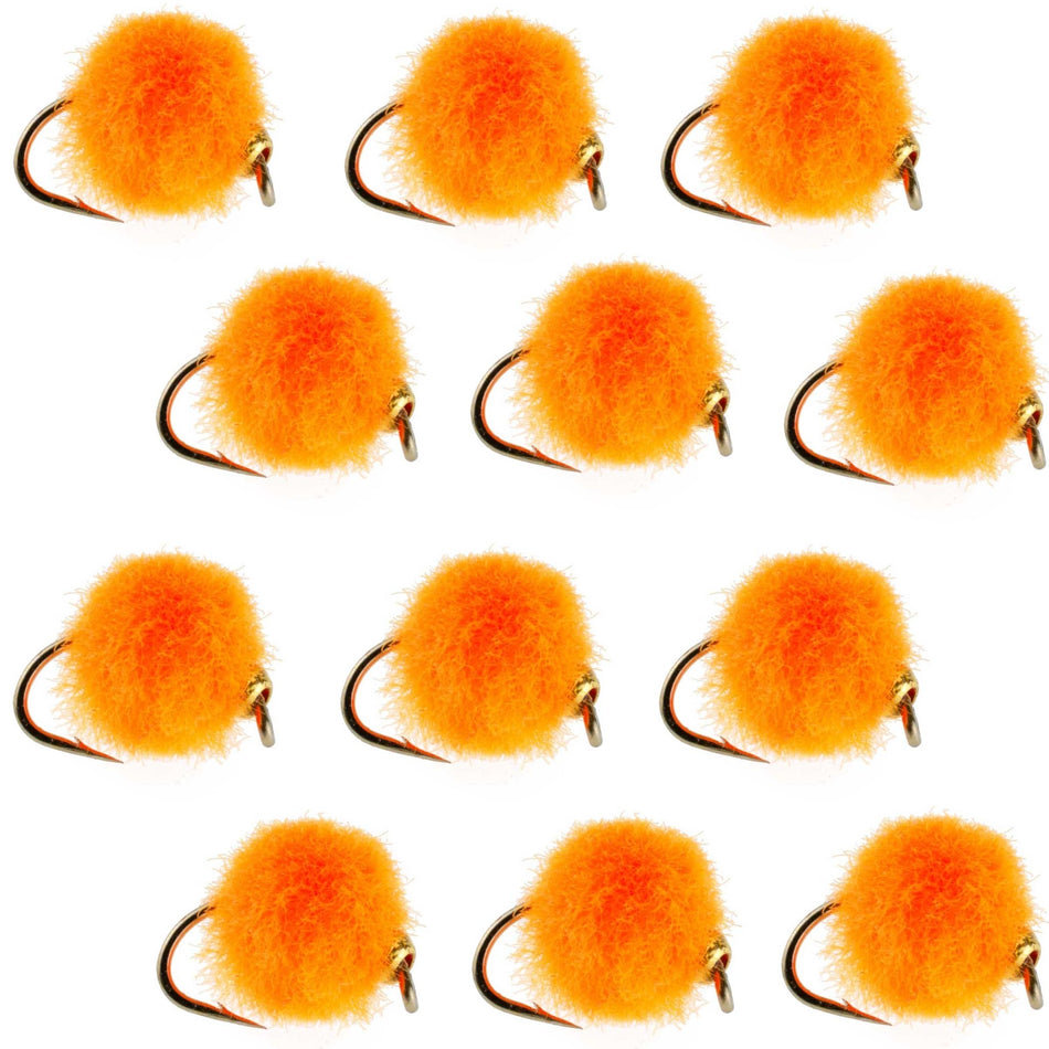 Bead Head Hot Orange Egg Fly Fishing Flies - 1 Dozen Flies Hook Size 16 - Get Tight Gear