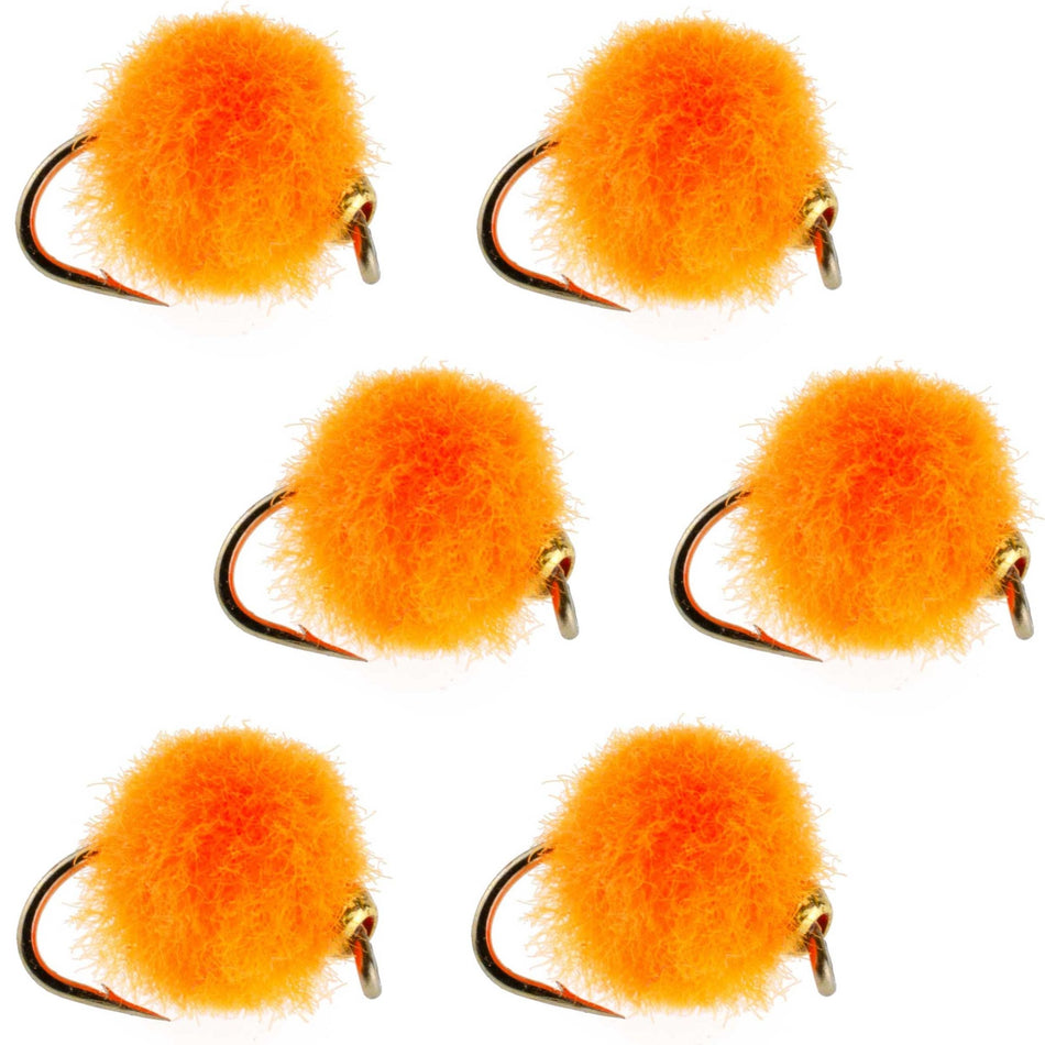 Bead Head Hot Orange Egg Fly Fishing Flies - 6 Flies Hook Size 16 - Get Tight Gear