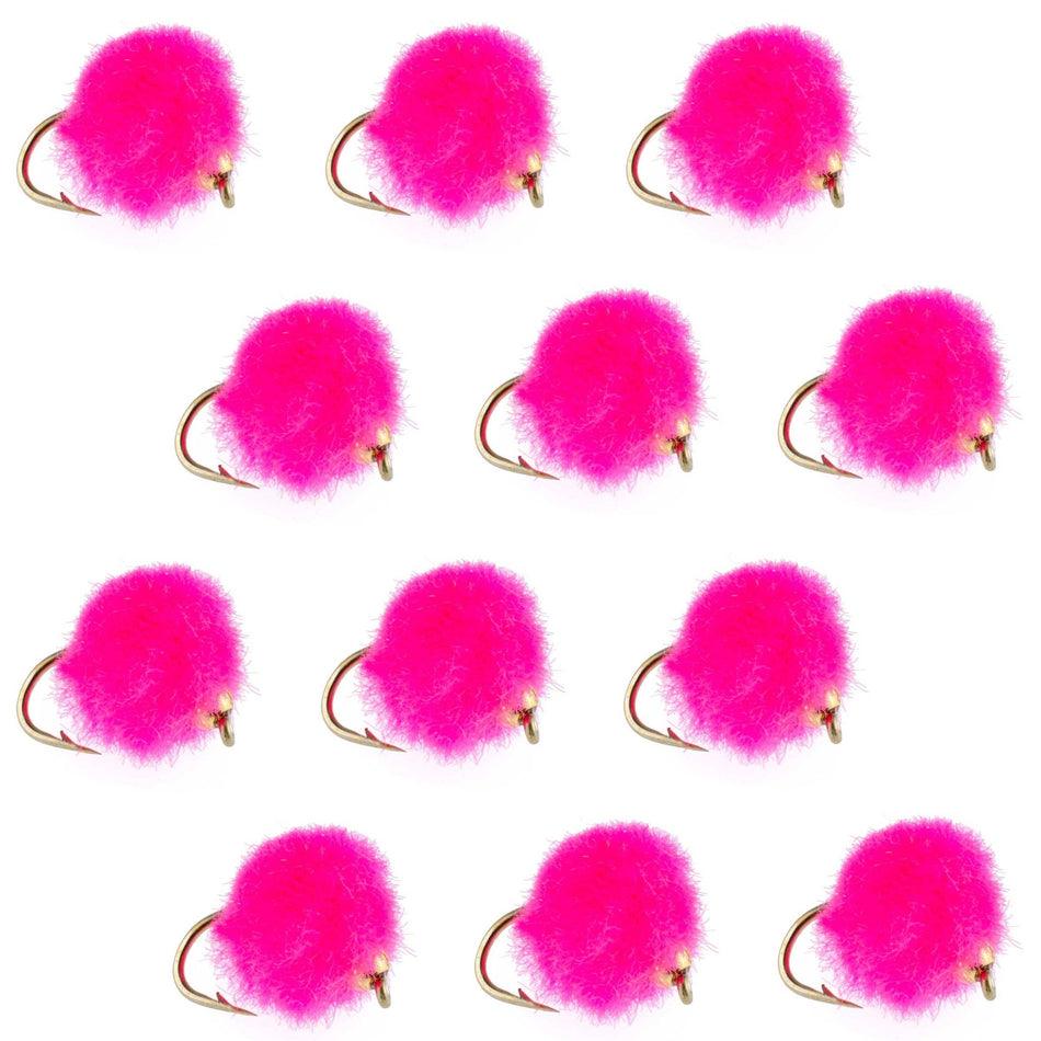 Bead Head Hot Pink Egg Fly Fishing Flies - 1 Dozen Flies Hook Size 16 - Get Tight Gear