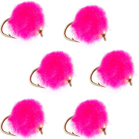 Bead Head Hot Pink Egg Fly Fishing Flies - 6 Flies Hook Size 16 - Get Tight Gear