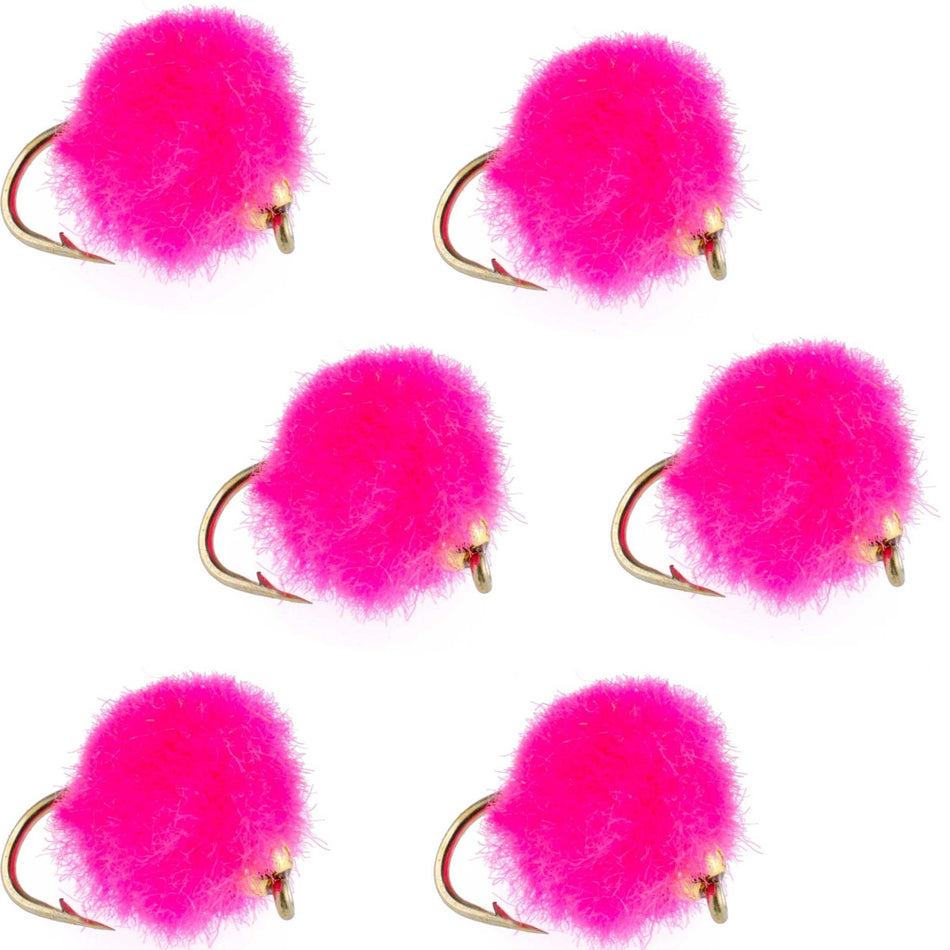 Bead Head Hot Pink Egg Fly Fishing Flies - 6 Flies Hook Size 16 - Get Tight Gear