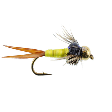 Bead Head Hot Yellow Copper John Nymph 1 Dozen Fly Fishing Flies - Hook Size 14 - Get Tight Gear