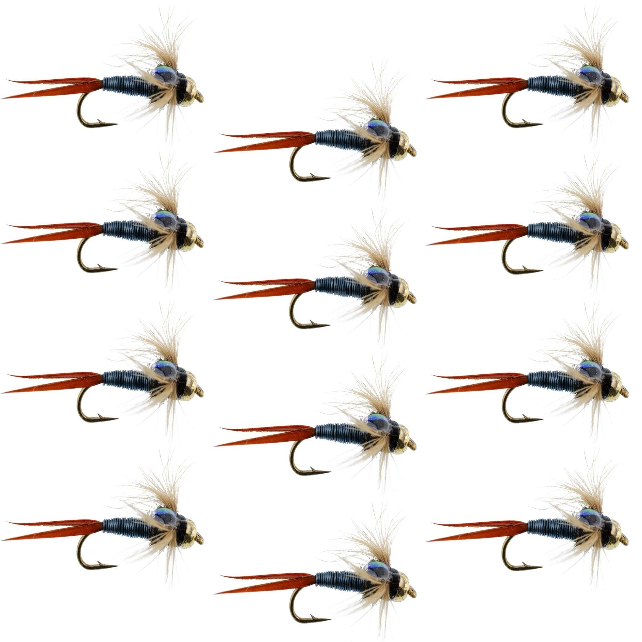 Bead Head Metallic Blue Copper John Nymph - 1 Dozen Fly Fishing Flies - Hook Size 12 - Get Tight Gear