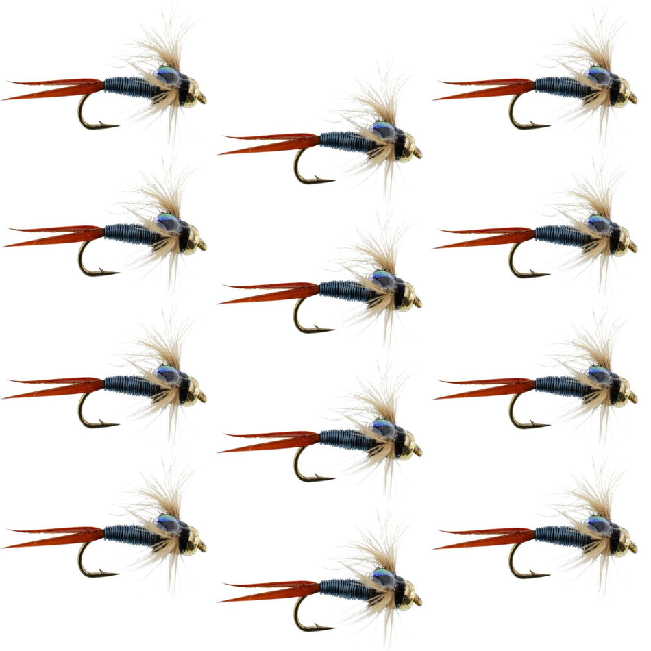 Bead Head Metallic Blue Copper John Nymph - 1 Dozen Fly Fishing Flies - Hook Size 12 - Get Tight Gear