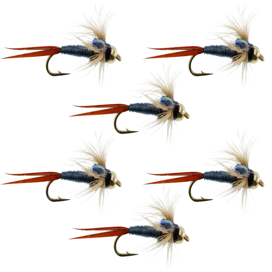 Bead Head Metallic Blue Copper John Nymph - 6 Fly Fishing Flies - Hook Size 12 - Get Tight Gear