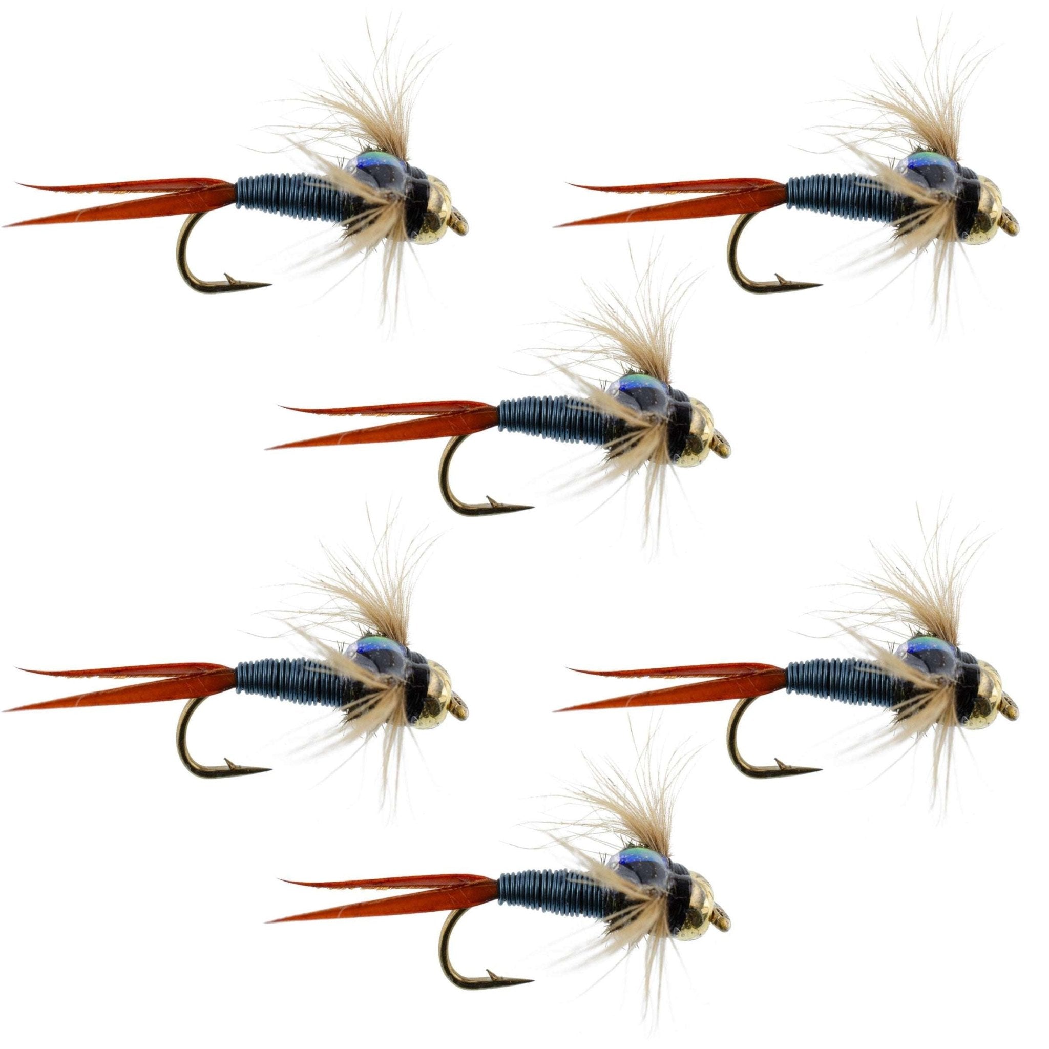 Bead Head Metallic Blue Copper John Nymph - 6 Fly Fishing Flies - Hook Size 14 - Get Tight Gear