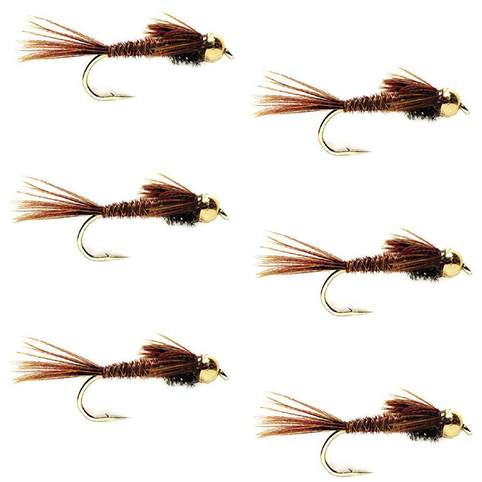 Bead Head Pheasant Tail Nymph Fly Fishing Flies - 6 Flies Hook Size 10 - Get Tight Gear