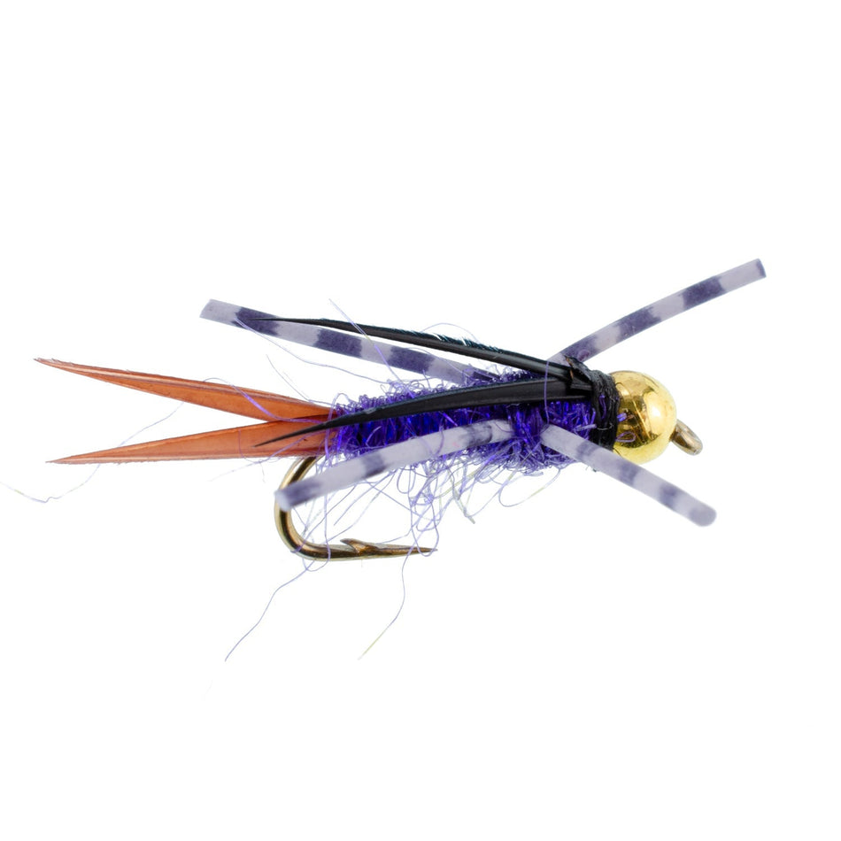 Bead Head Purple Batman Rubber Legs Nymph Fly - 12 Flies Hook Size 14 - Get Tight Gear