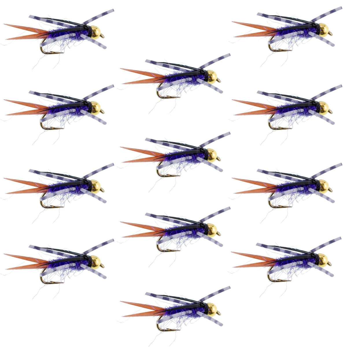Bead Head Purple Batman Rubber Legs Nymph Fly - 12 Flies Hook Size 16 - Get Tight Gear