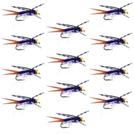 Bead Head Purple Batman Rubber Legs Nymph Fly - 12 Flies Hook Size 16 - Get Tight Gear