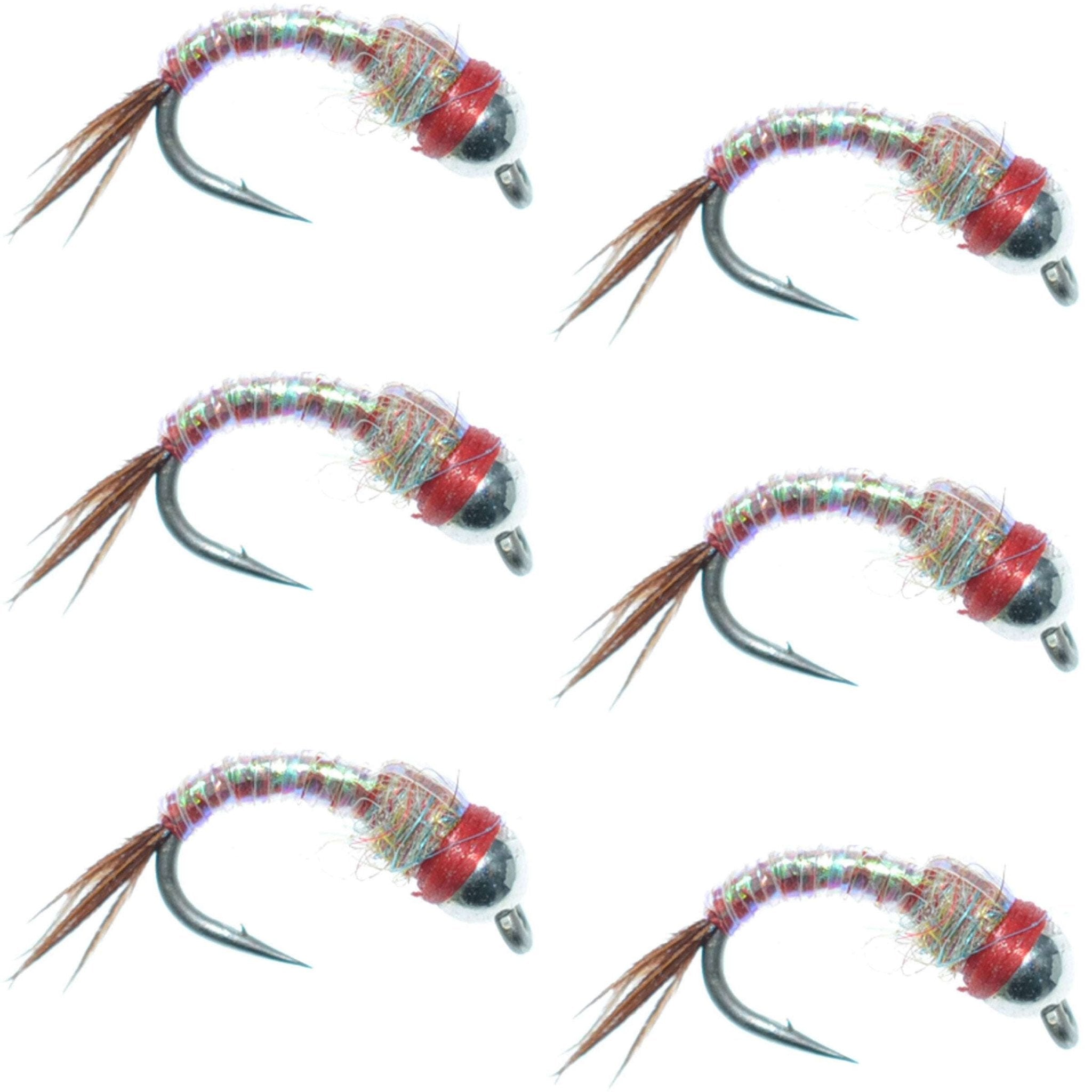 Bead Head Rainbow Warrior Nymph Fly Fishing Flies 6 Flies Hook Size 18 - Get Tight Gear