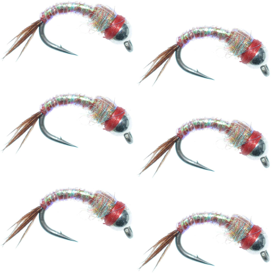 Bead Head Rainbow Warrior Nymph Fly Fishing Flies 6 Flies Hook Size 18 - Get Tight Gear