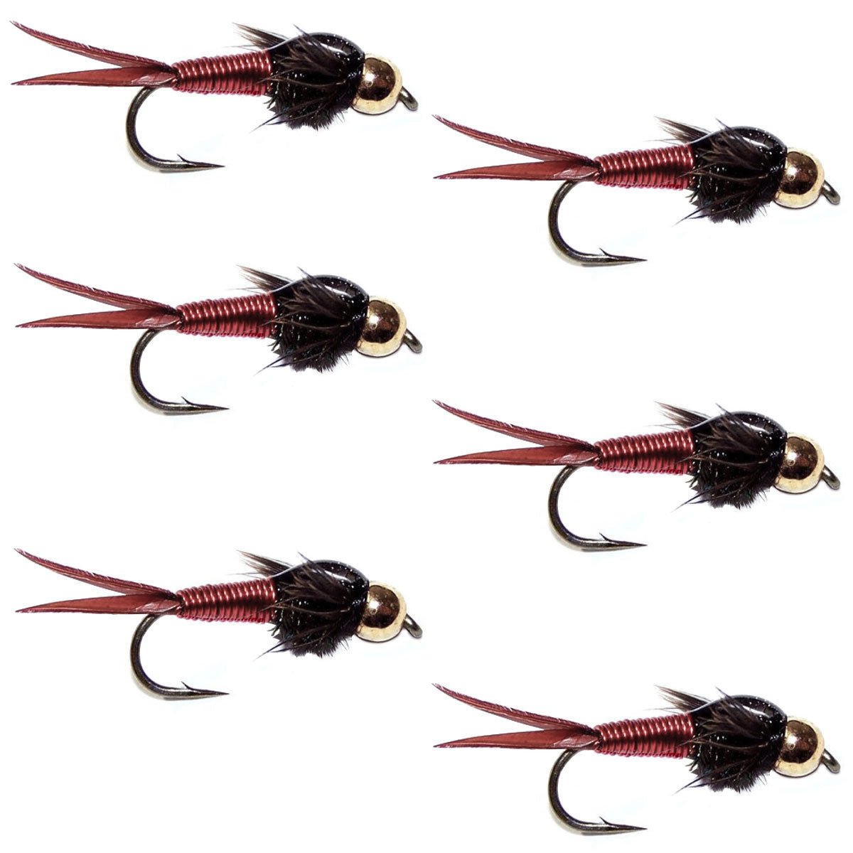 Bead Head Red Copper John Nymph Fly 6 Flies - Hook Size 10 - Get Tight Gear