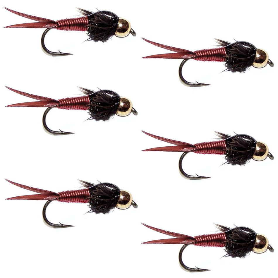 Bead Head Red Copper John Nymph Fly 6 Flies - Hook Size 10 - Get Tight Gear
