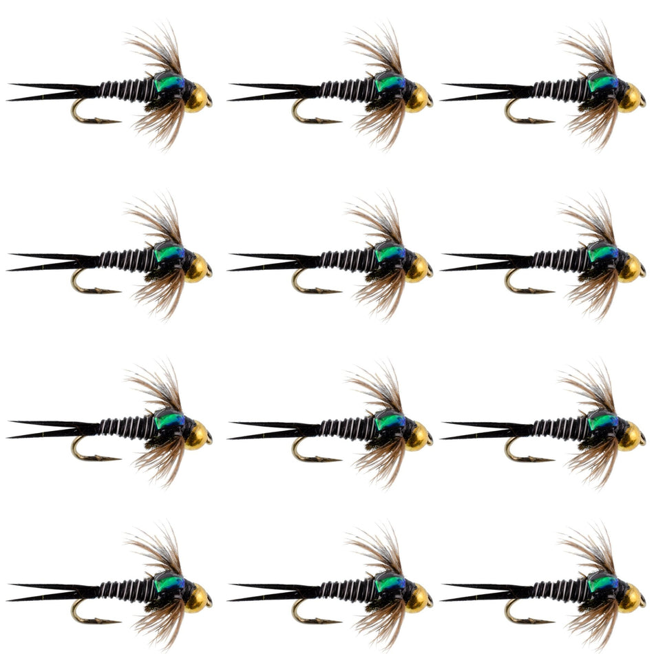 Bead Head Zebra Copper John Nymph Fly Fishing Flies - 1 Dozen Flies Hook Size 12 - Get Tight Gear