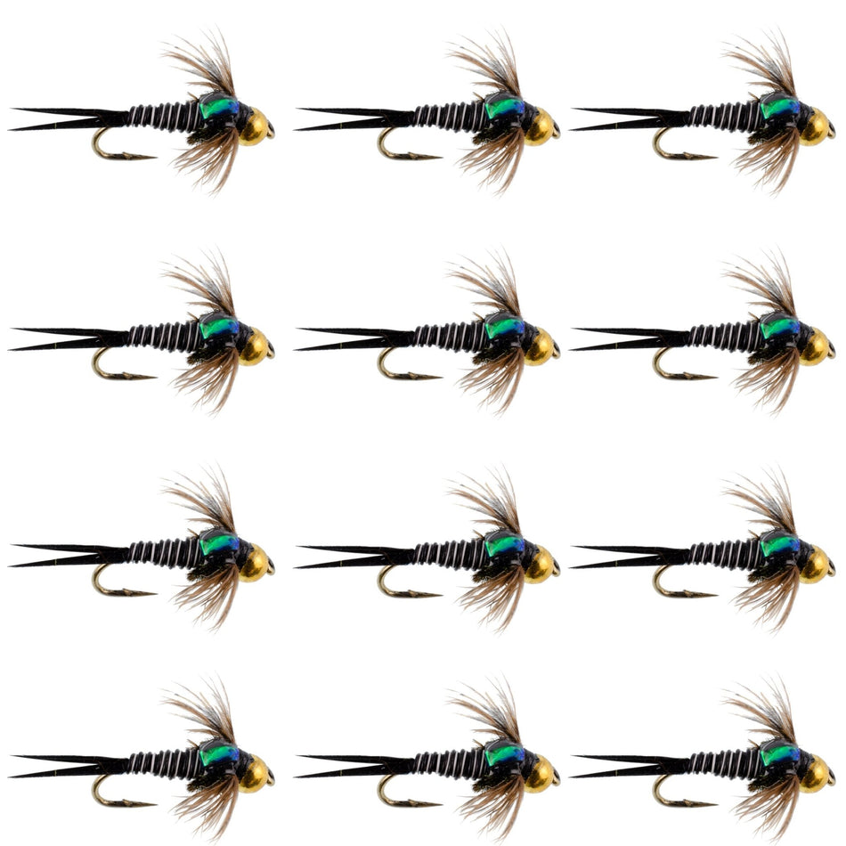 Bead Head Zebra Copper John Nymph Fly Fishing Flies - 1 Dozen Flies Hook Size 14 - Get Tight Gear