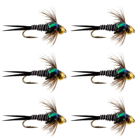 Bead Head Zebra Copper John Nymph Fly Fishing Flies - Set of 6 Flies Hook Size 12 - Get Tight Gear
