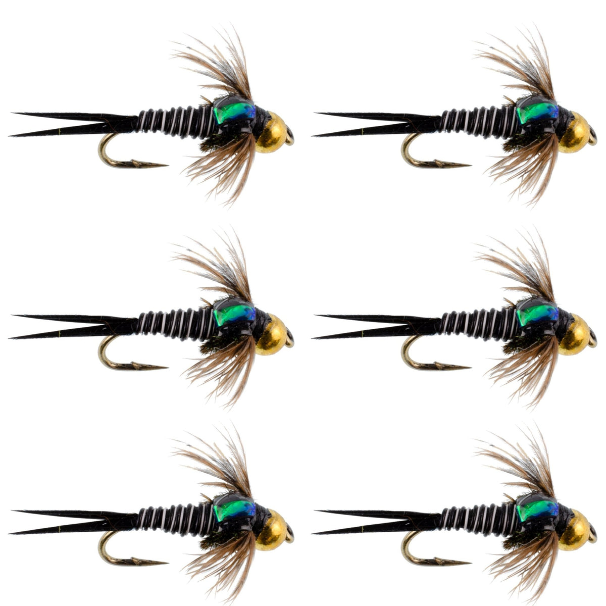 Bead Head Zebra Copper John Nymph Fly Fishing Flies - Set of 6 Flies Hook Size 14 - Get Tight Gear