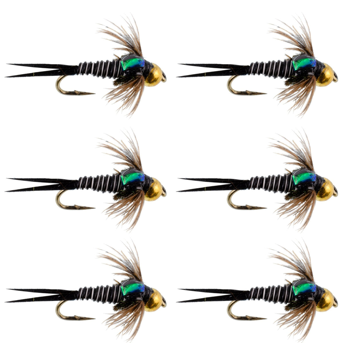 Bead Head Zebra Copper John Nymph Fly Fishing Flies - Set of 6 Flies Hook Size 16 - Get Tight Gear