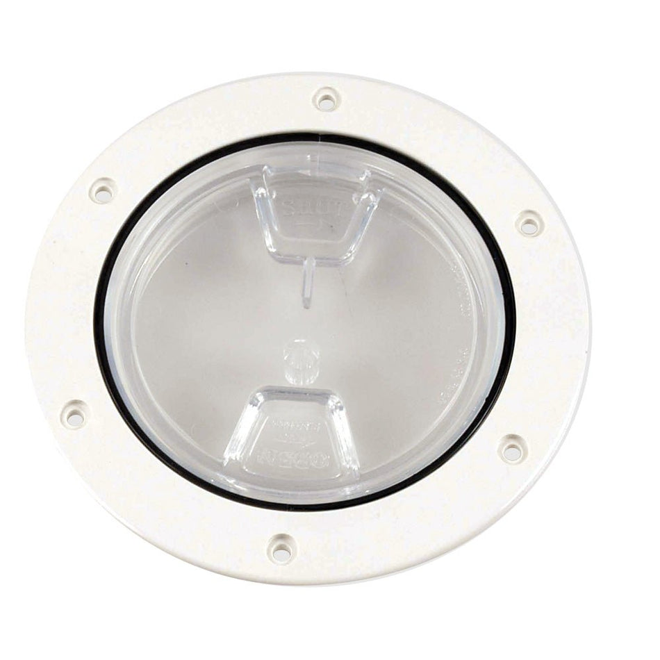 Beckson 4" Clear Center Screw - Out Deck Plate - White - Get Tight Gear