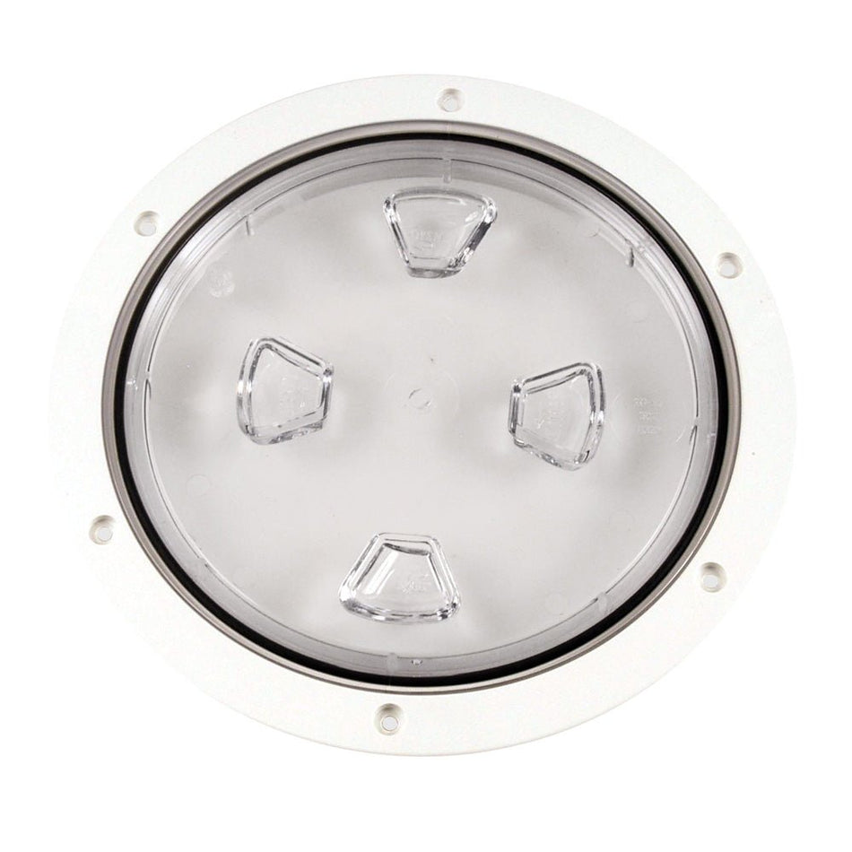 Beckson 8" Clear Center Screw - Out Deck Plate - White - Get Tight Gear
