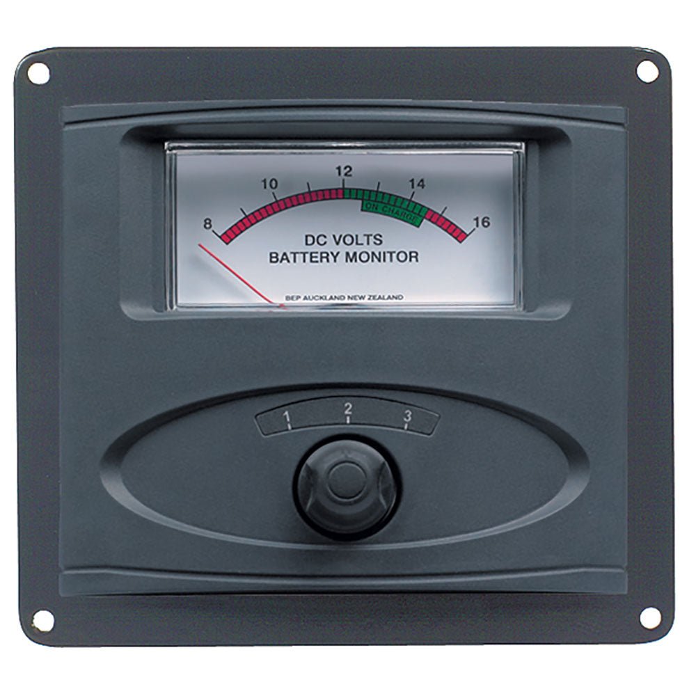 BEP 3 Input Panel Mounted Analog 12V Battery Condition Meter (Expanded Scale 8 - 16V DC Range) - Get Tight Gear