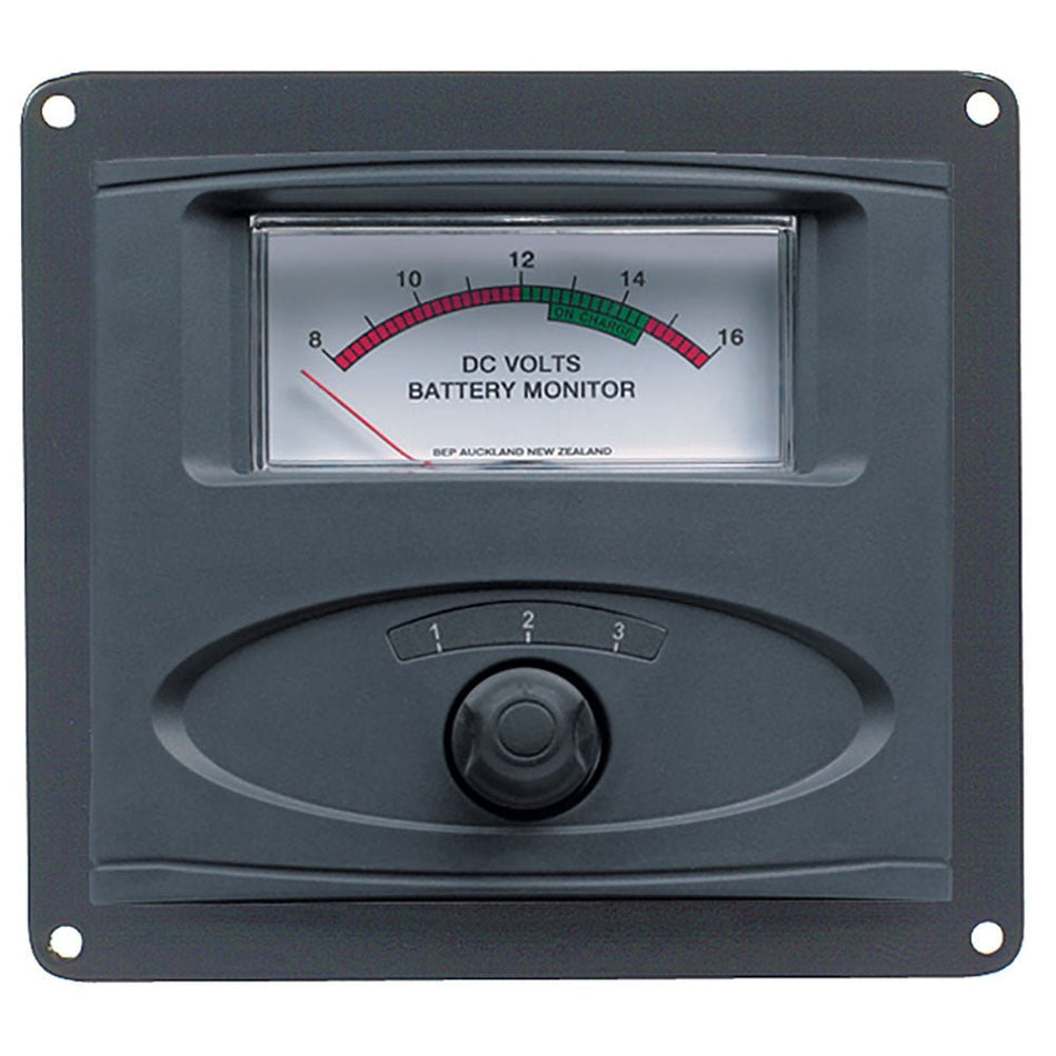 BEP 3 Input Panel Mounted Analog 12V Battery Condition Meter (Expanded Scale 8 - 16V DC Range) - Get Tight Gear