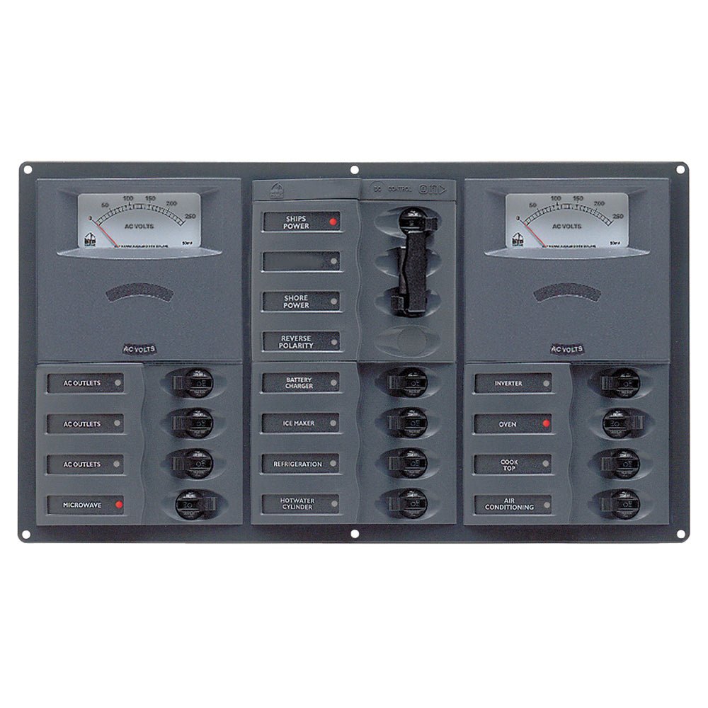 BEP AC Circuit Breaker Panel w/Analog Meters, 12SP 2DP AC230V Stainless Steel Horizonal - Get Tight Gear