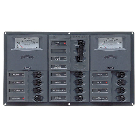 BEP AC Circuit Breaker Panel w/Analog Meters, 12SP 2DP AC230V Stainless Steel Horizonal - Get Tight Gear