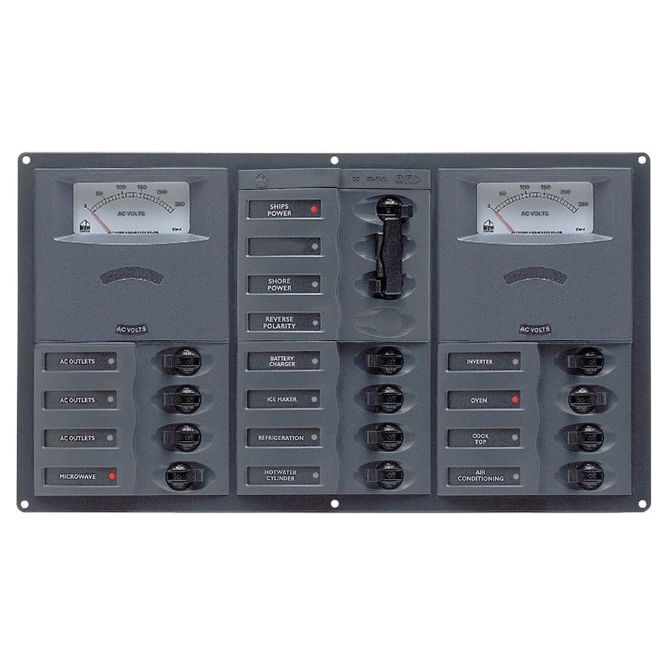 BEP AC Circuit Breaker Panel w/Analog Meters, 12SP 2DP AC230V Stainless Steel Horizonal - Get Tight Gear