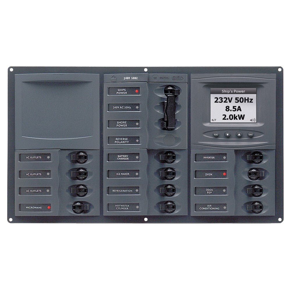 BEP AC Circuit Breaker Panel w/Digital Meters, 12SP 2DP AC230V ACSM Stainless Steel Horizontal - Get Tight Gear