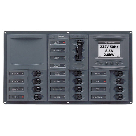 BEP AC Circuit Breaker Panel w/Digital Meters, 12SP 2DP AC230V ACSM Stainless Steel Horizontal - Get Tight Gear