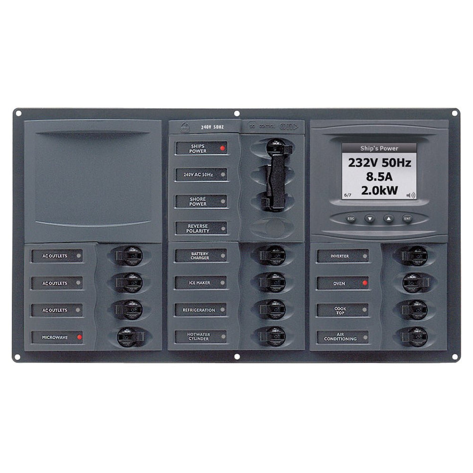 BEP AC Circuit Breaker Panel w/Digital Meters, 12SP 2DP AC230V ACSM Stainless Steel Horizontal - Get Tight Gear