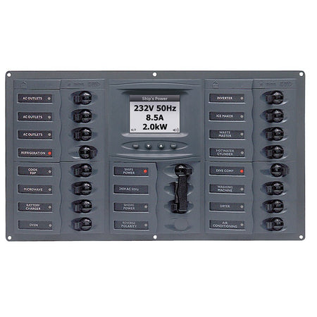BEP AC Circuit Breaker Panel w/Digital Meters, 16SP 2DP AC230V ACSM Stainless Steel Horizontal - Get Tight Gear