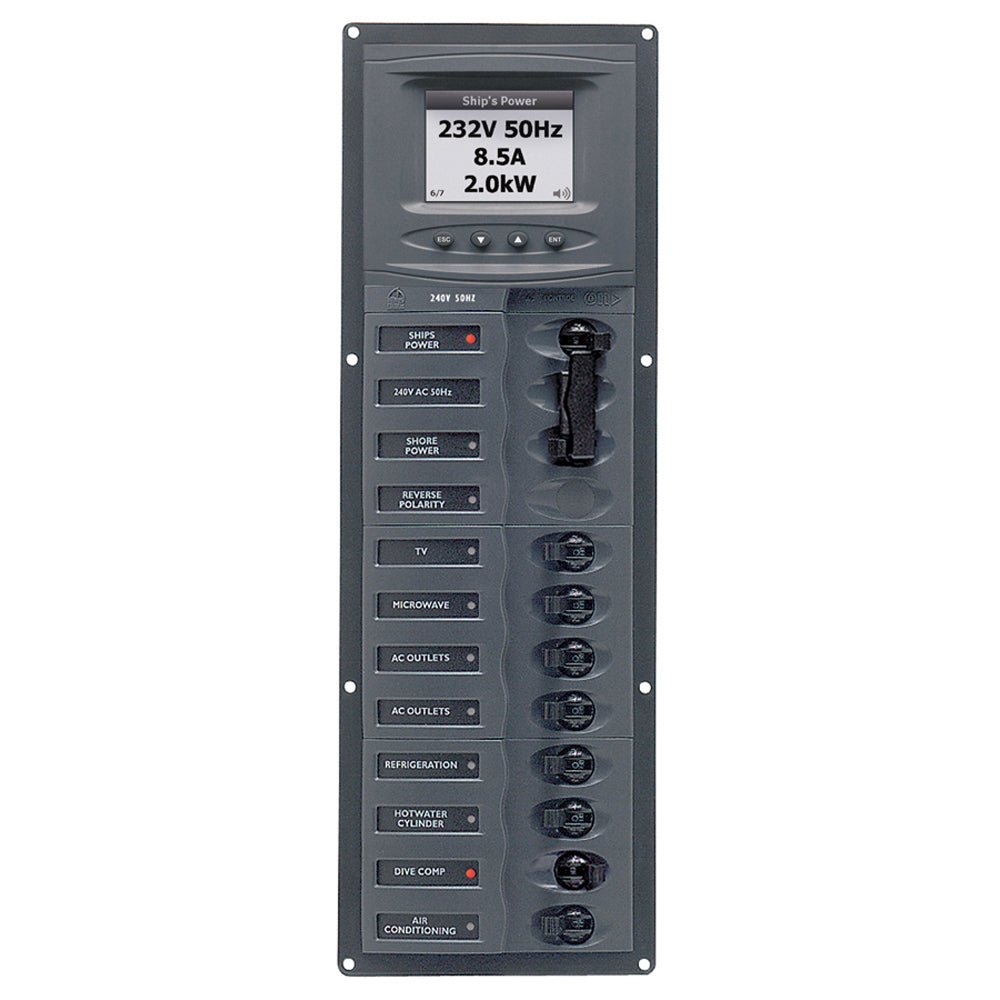 BEP AC Circuit Breaker Panel w/Digital Meters, 8SP 2DP AC230V ACSM Stainless Steel Vertical - Get Tight Gear