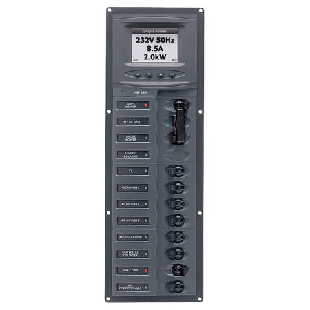 BEP AC Circuit Breaker Panel w/Digital Meters, 8SP 2DP AC230V ACSM Stainless Steel Vertical - Get Tight Gear