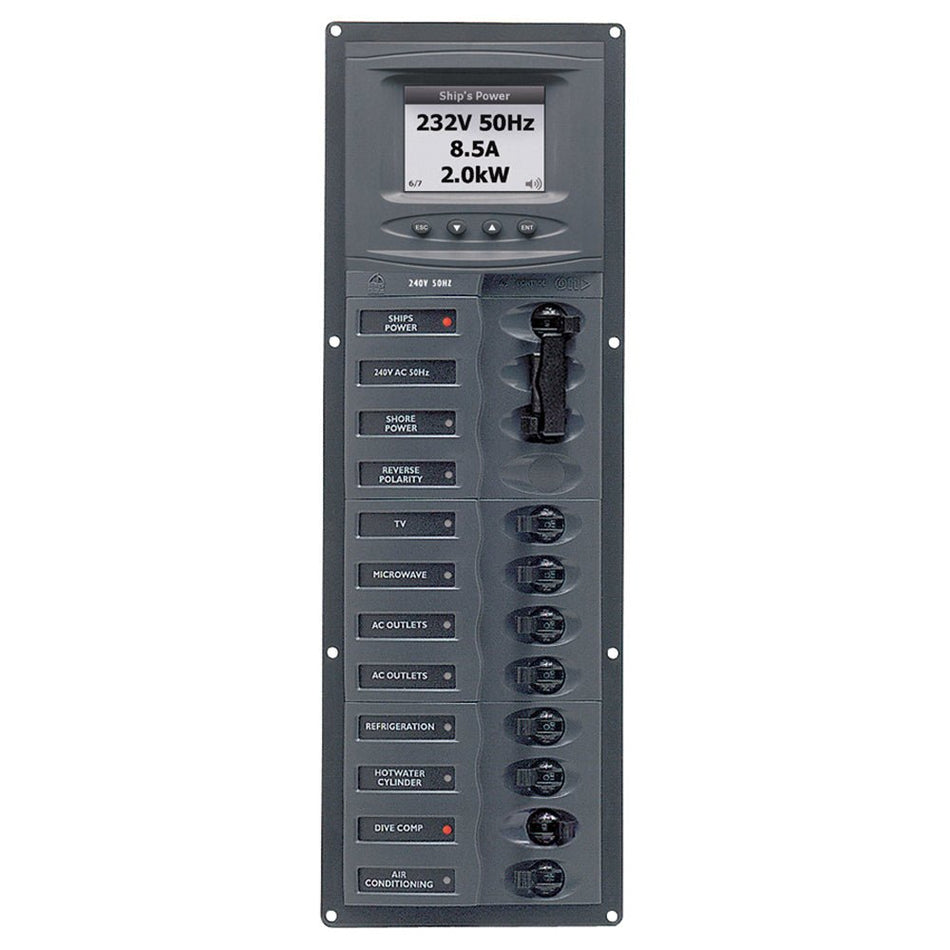 BEP AC Circuit Breaker Panel w/Digital Meters, 8SP 2DP AC230V ACSM Stainless Steel Vertical - Get Tight Gear
