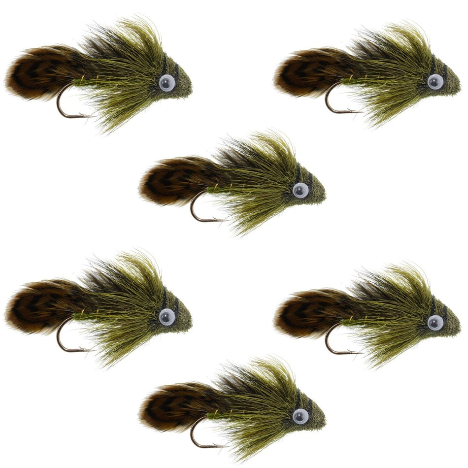 Big Eye Olive Sculpin Streamer Flies - 6 Bass and Trout Fly Fishing Flies - Hook Size 2 - Get Tight Gear