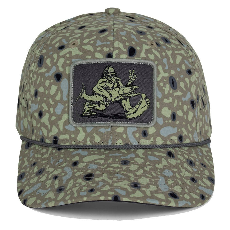 Big Foot Squatch Perforated Fishing 6 - Panel Rope Cap Tan - Get Tight Gear