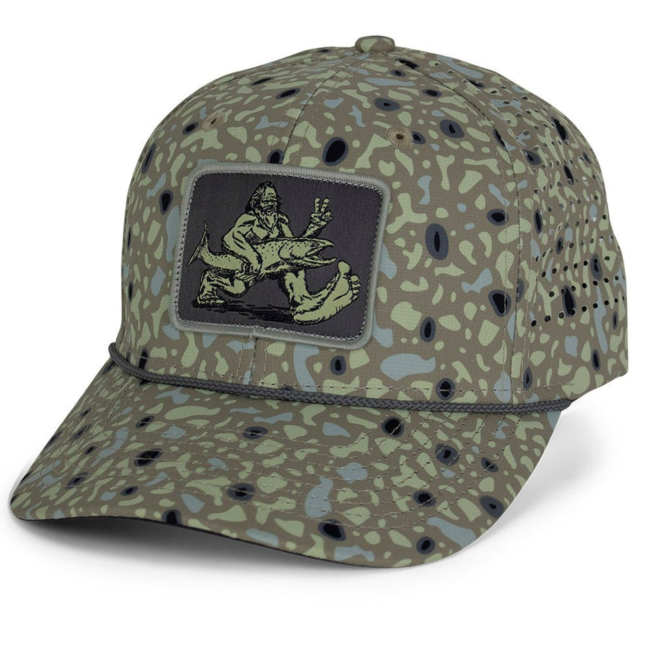 Big Foot Squatch Perforated Fishing 6 - Panel Rope Cap Tan - Get Tight Gear