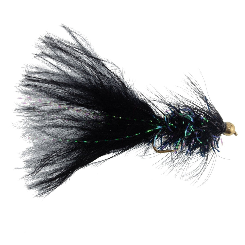 Black Bead Head Crystal Woolly Bugger Classic Streamer Flies - 6 Fly Fishing Flies - Hook Size 4 - Get Tight Gear