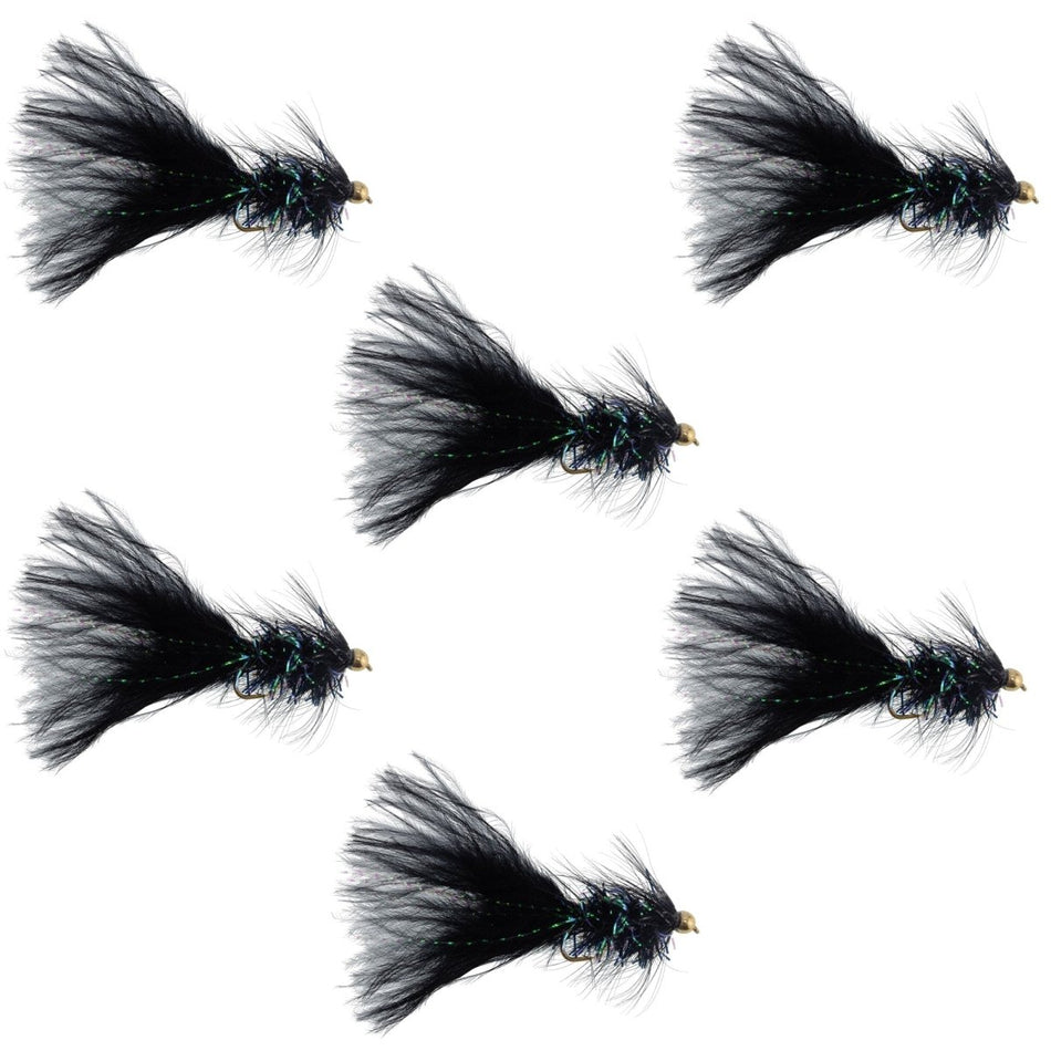 Black Bead Head Crystal Woolly Bugger Classic Streamer Flies - 6 Fly Fishing Flies - Hook Size 8 - Get Tight Gear