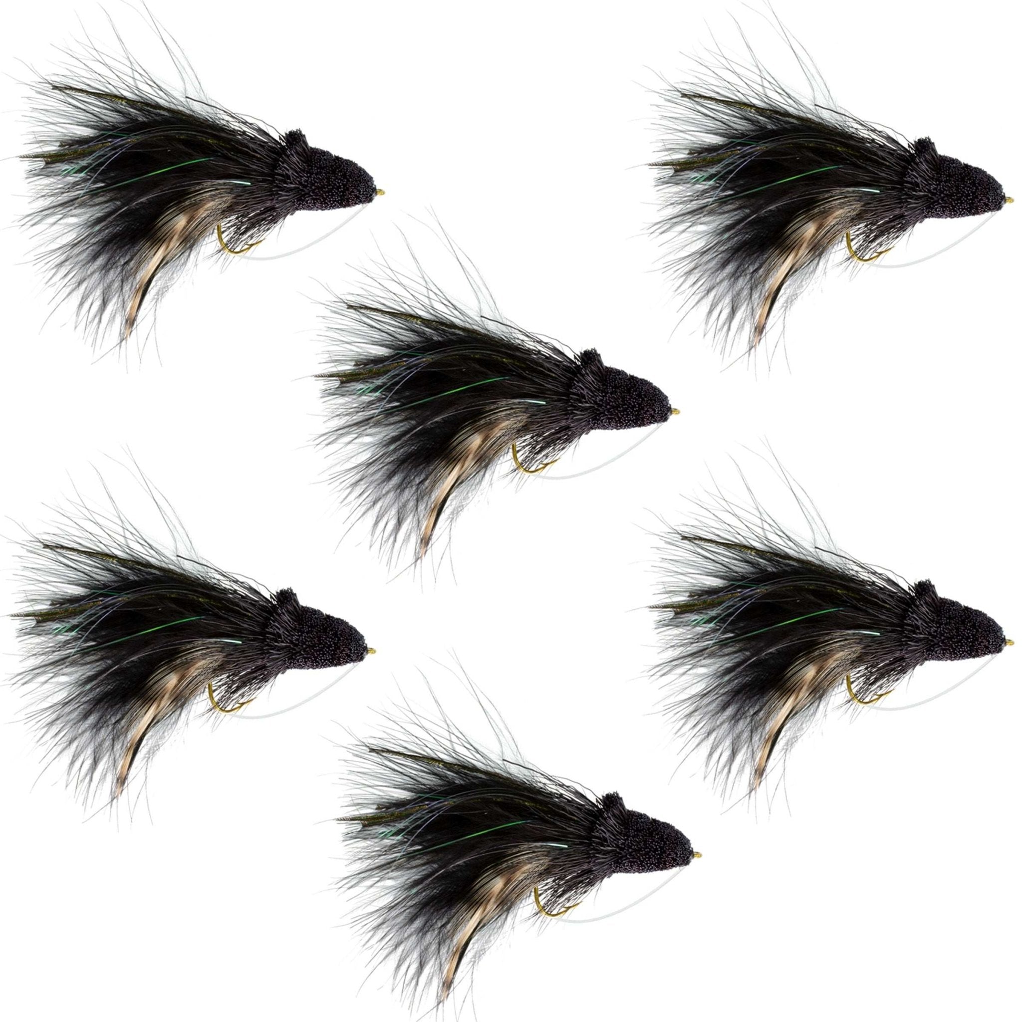 Black Dahlberg Deer Hair Diver 6 Flies Hook Size 4 - Bass Fly Fishing Bug Wide Gape Bass Hooks With Weed Guard - Get Tight Gear