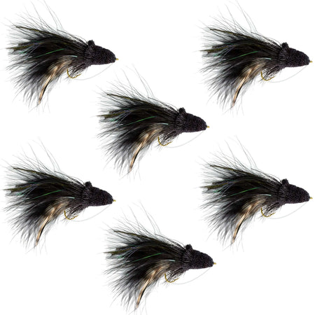 Black Dahlberg Deer Hair Diver 6 Flies Hook Size 4 - Bass Fly Fishing Bug Wide Gape Bass Hooks With Weed Guard - Get Tight Gear