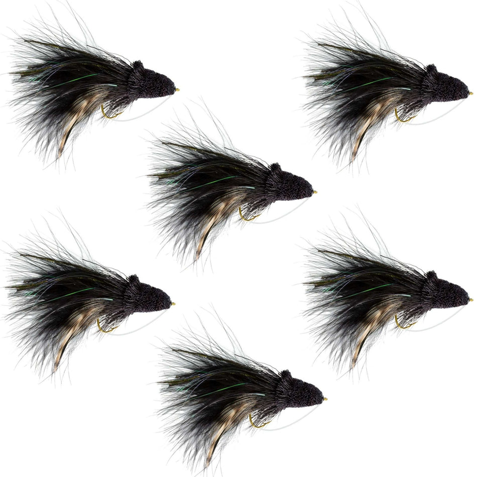 Black Dahlberg Deer Hair Diver 6 Flies Hook Size 4 - Bass Fly Fishing Bug Wide Gape Bass Hooks With Weed Guard - Get Tight Gear