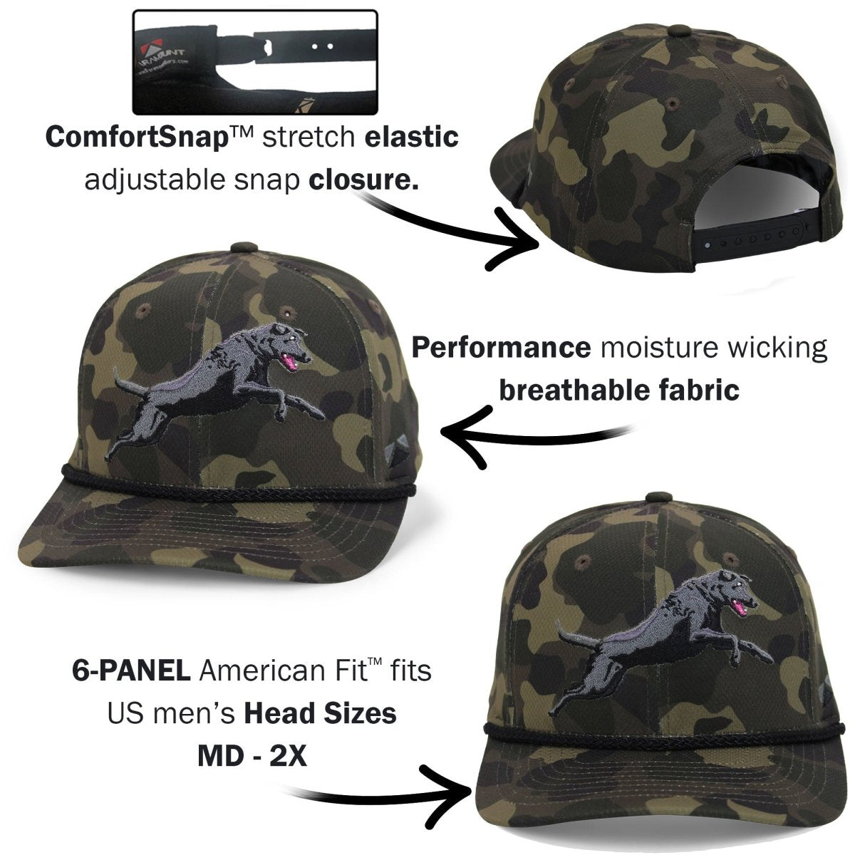 Black Lab Performance Rope Cap on Dark Old School Camo - Get Tight Gear