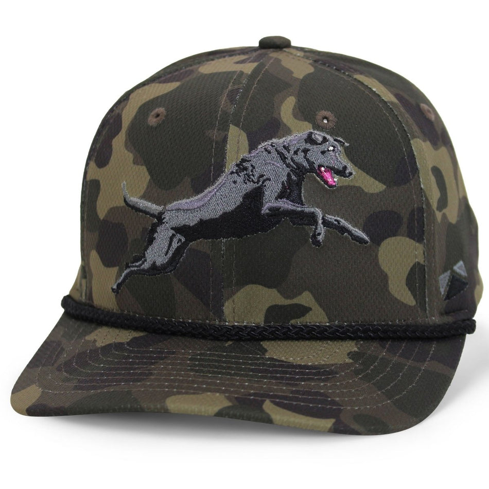 Black Lab Performance Rope Cap on Dark Old School Camo - Get Tight Gear